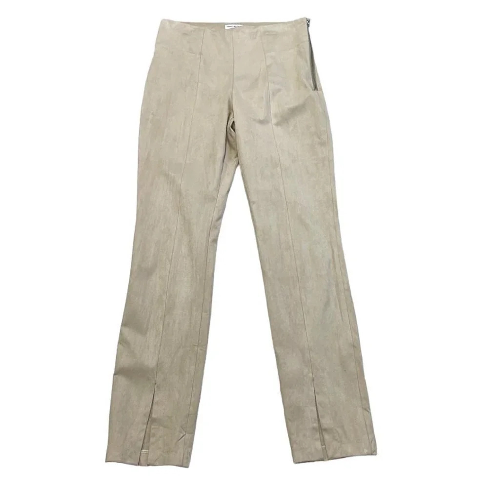 Good American Bass Split Hem Pants Faux Suede Taupe Size Large L